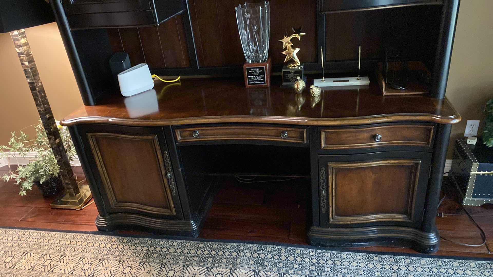 Photo 2 of HOOKER CREDENZA / DESK WITH HUTCH WITH BENT GLASS 77“ x 25“ H 83”