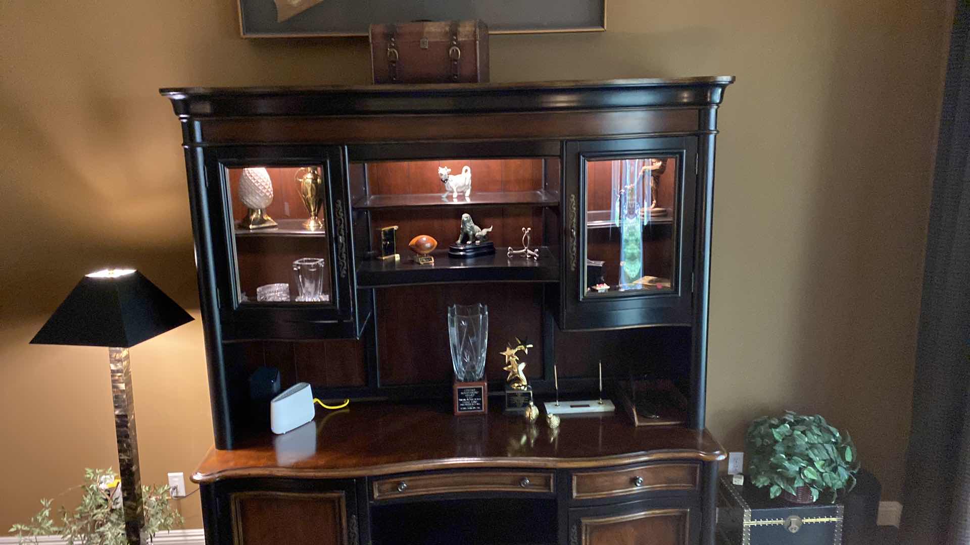 Photo 3 of HOOKER CREDENZA / DESK WITH HUTCH WITH BENT GLASS 77“ x 25“ H 83”