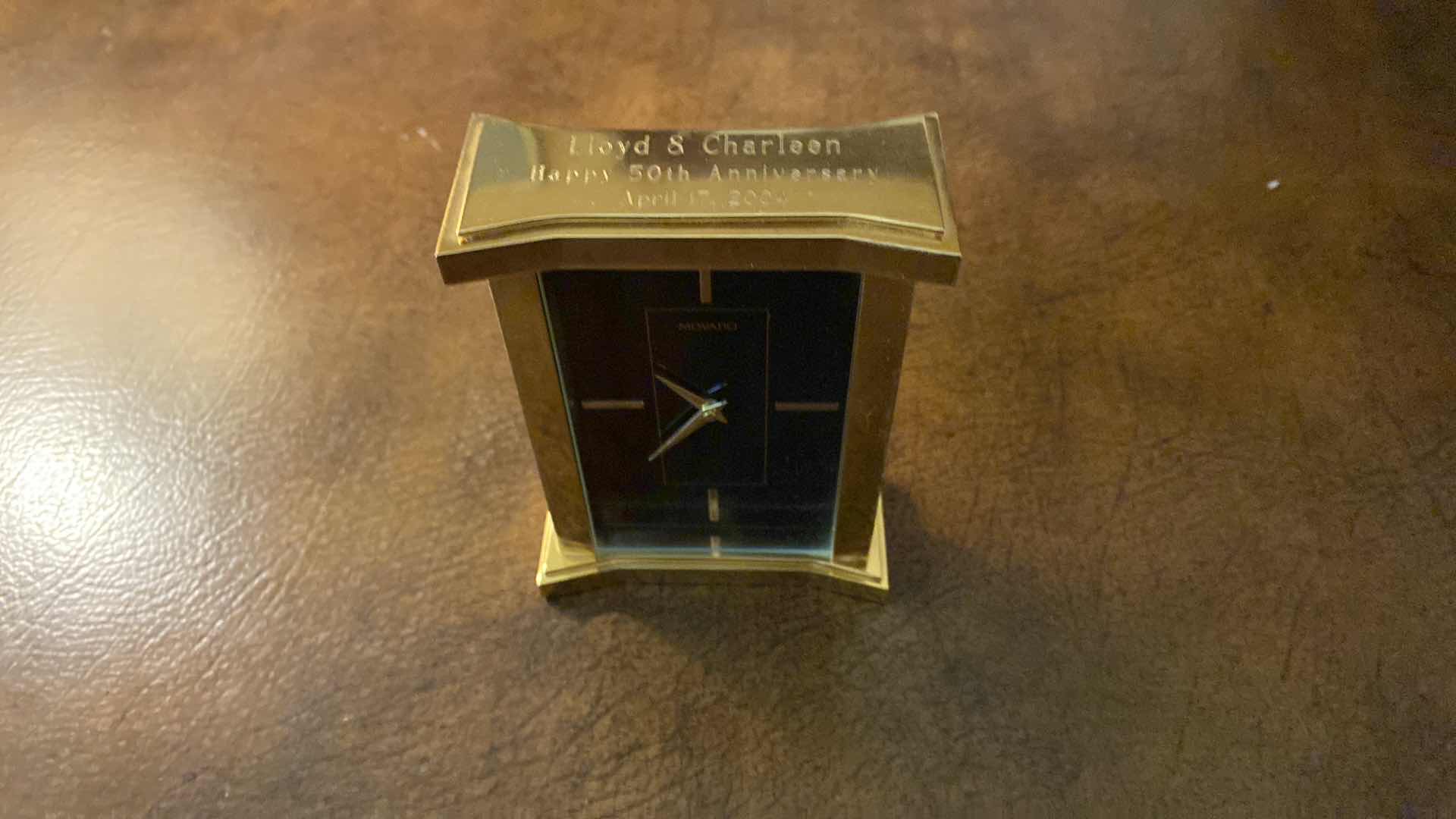 Photo 2 of MOVADO DESK CLOCK - TOP IS ENGRAVED 3 1/2” x 5”