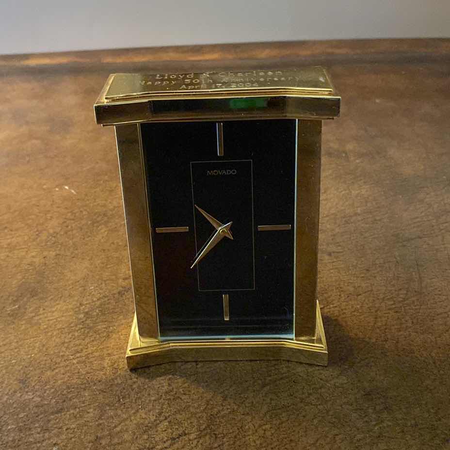 Photo 1 of MOVADO DESK CLOCK - TOP IS ENGRAVED 3 1/2” x 5”
