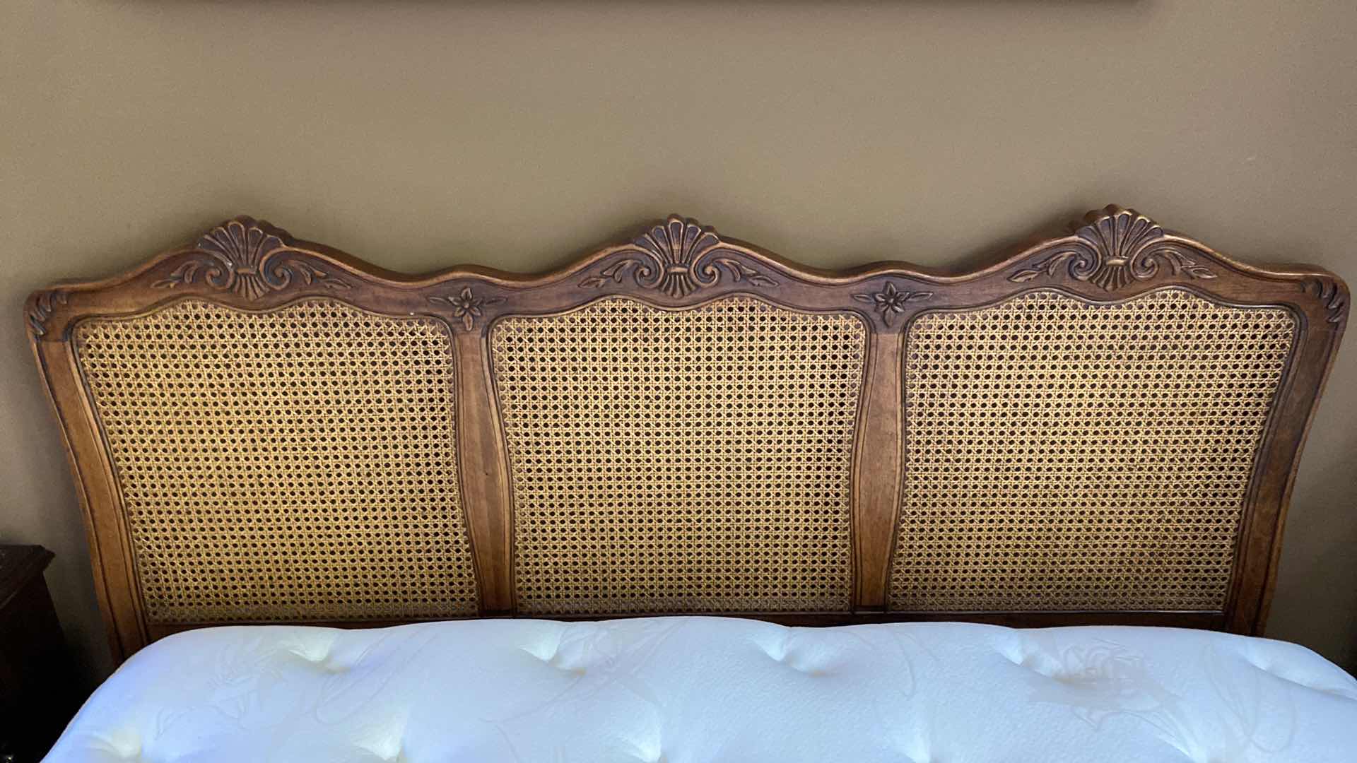 Photo 2 of VINTAGE WOOD AND CANE BACK QUEEN SIZE HEADBOARD 61” x 45”