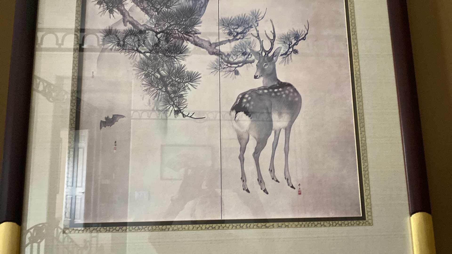 Photo 2 of FRAMED ASIAN DEER ARTWORK 32” x 30”