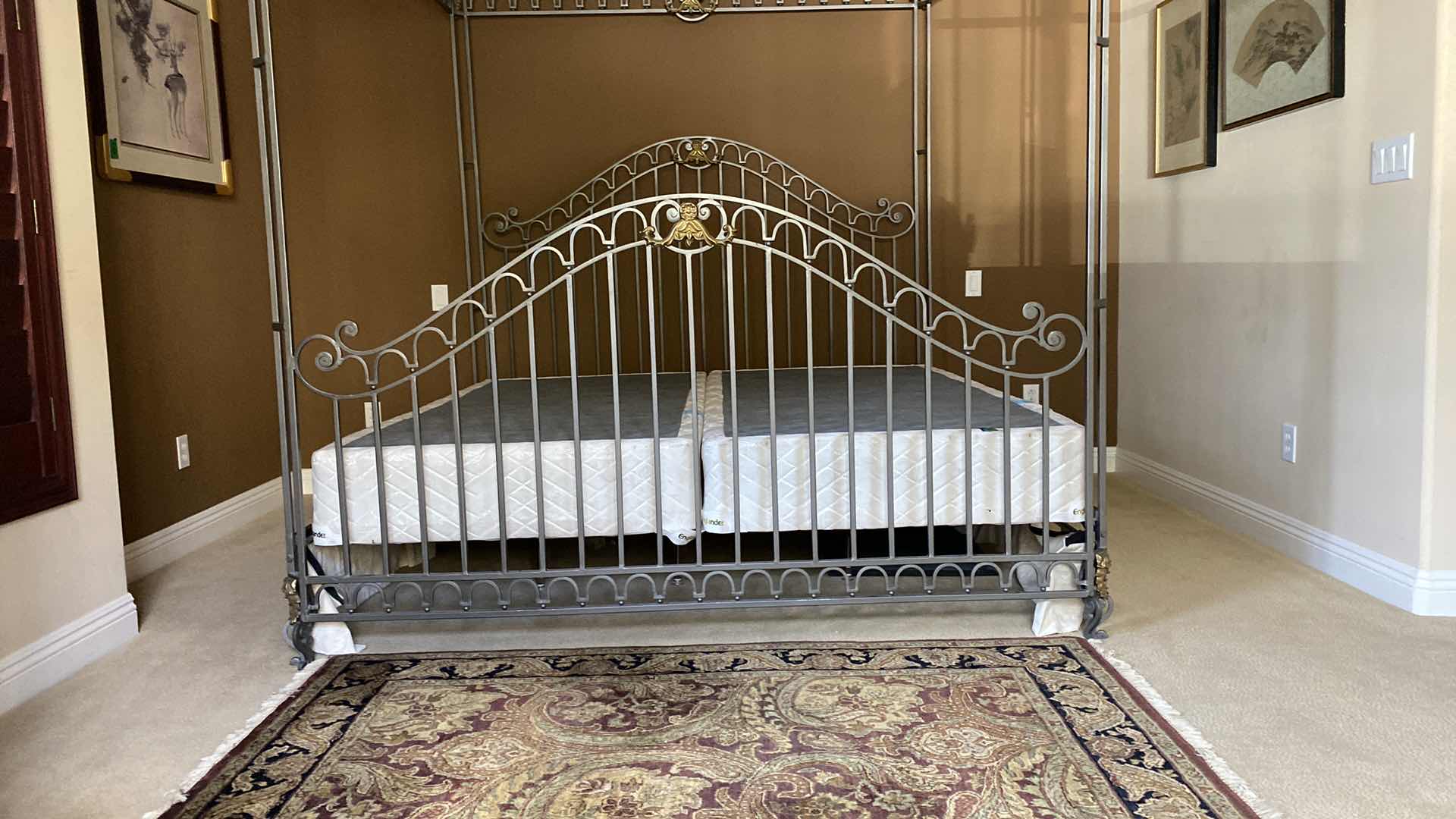 Photo 2 of CANOPY BED FRAME W WROUGHT & BRASS ACCENTS (FITS CAL-KING) 86” X 78” H 83”