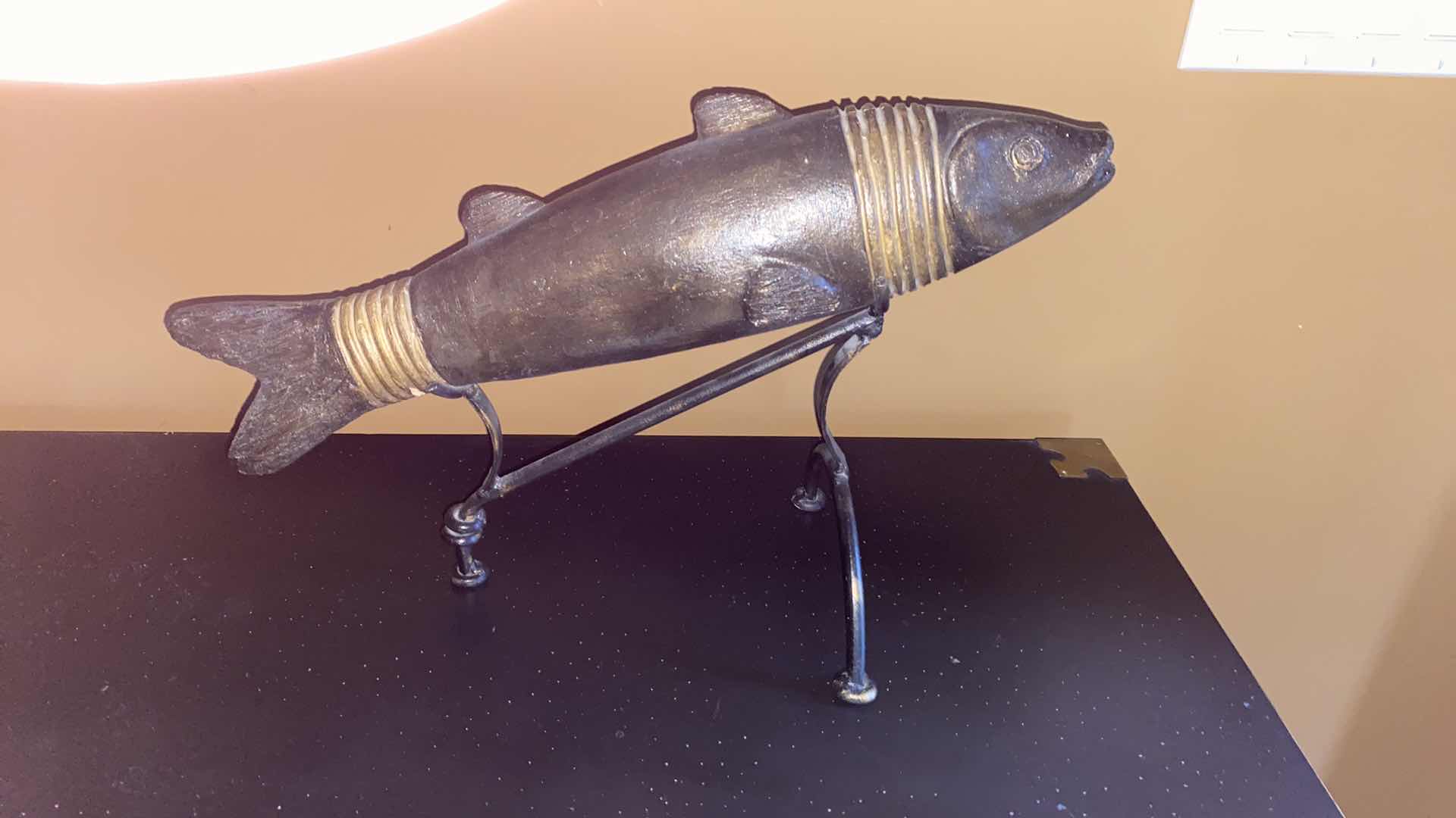 Photo 1 of WOOD FISH ON IRON STAND 19” x 12”