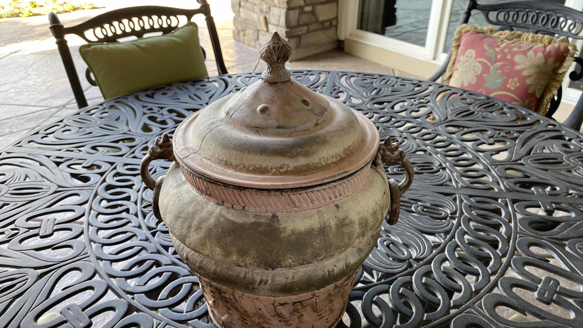 Photo 2 of METAL POT WITH LID AND DRAGON HANDLES 14” x 15”