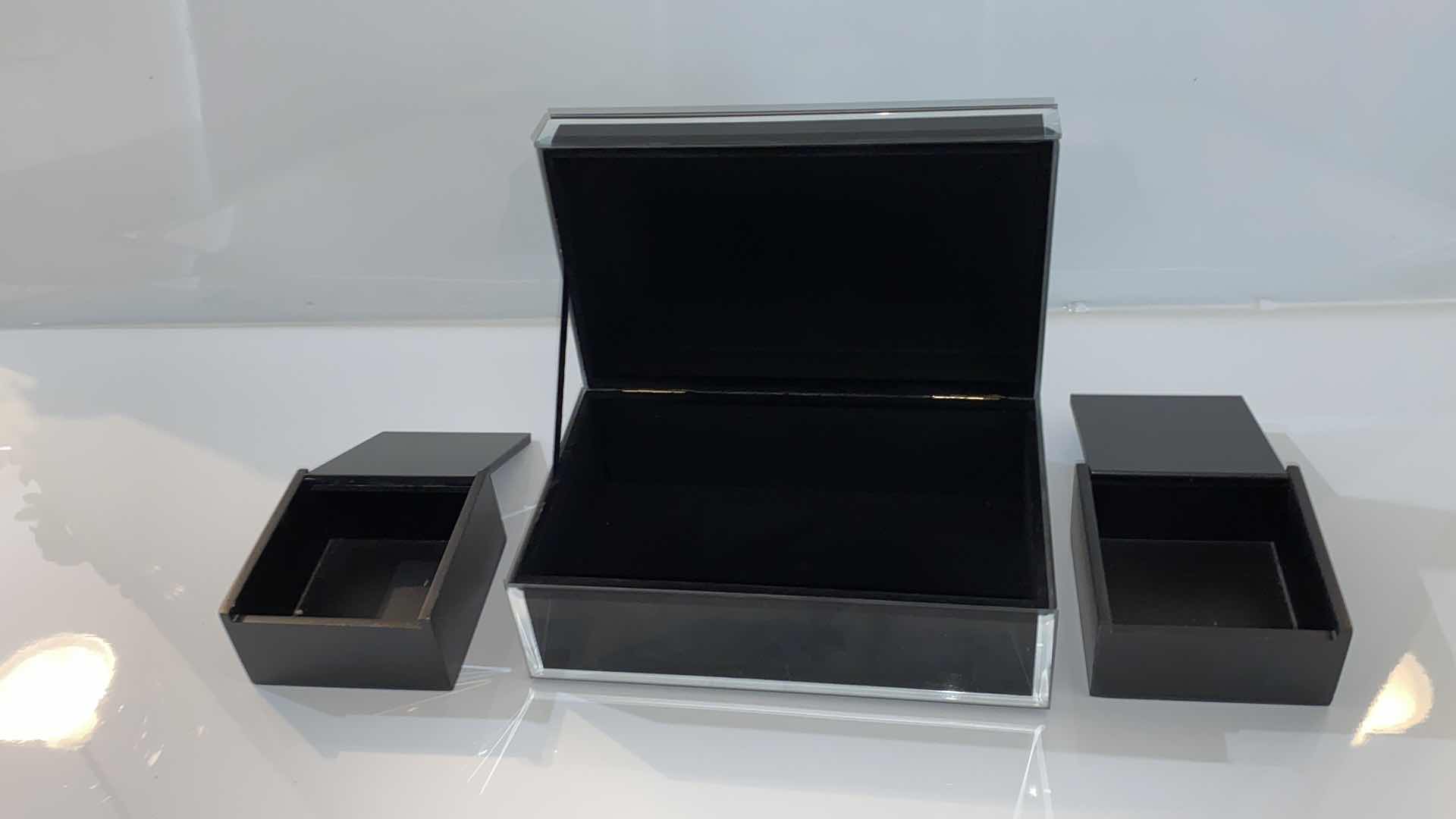 Photo 3 of BLACK BOX WITH STONE TOP  8 1/4“ x 5“ H 3 1/2” & ANIMAL WOOD TRINKET BOXES