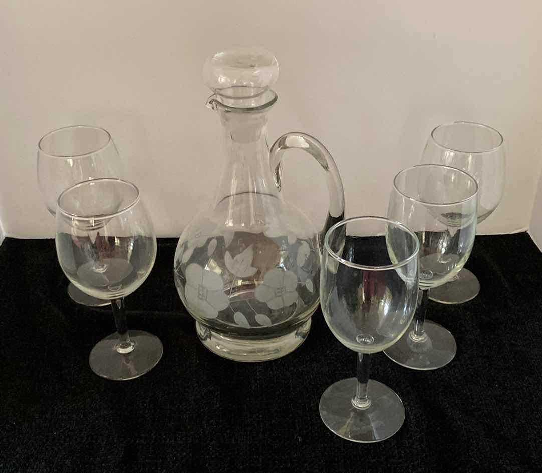 Photo 1 of ETCHED WINE DECANTER WITH 5 GLASSES