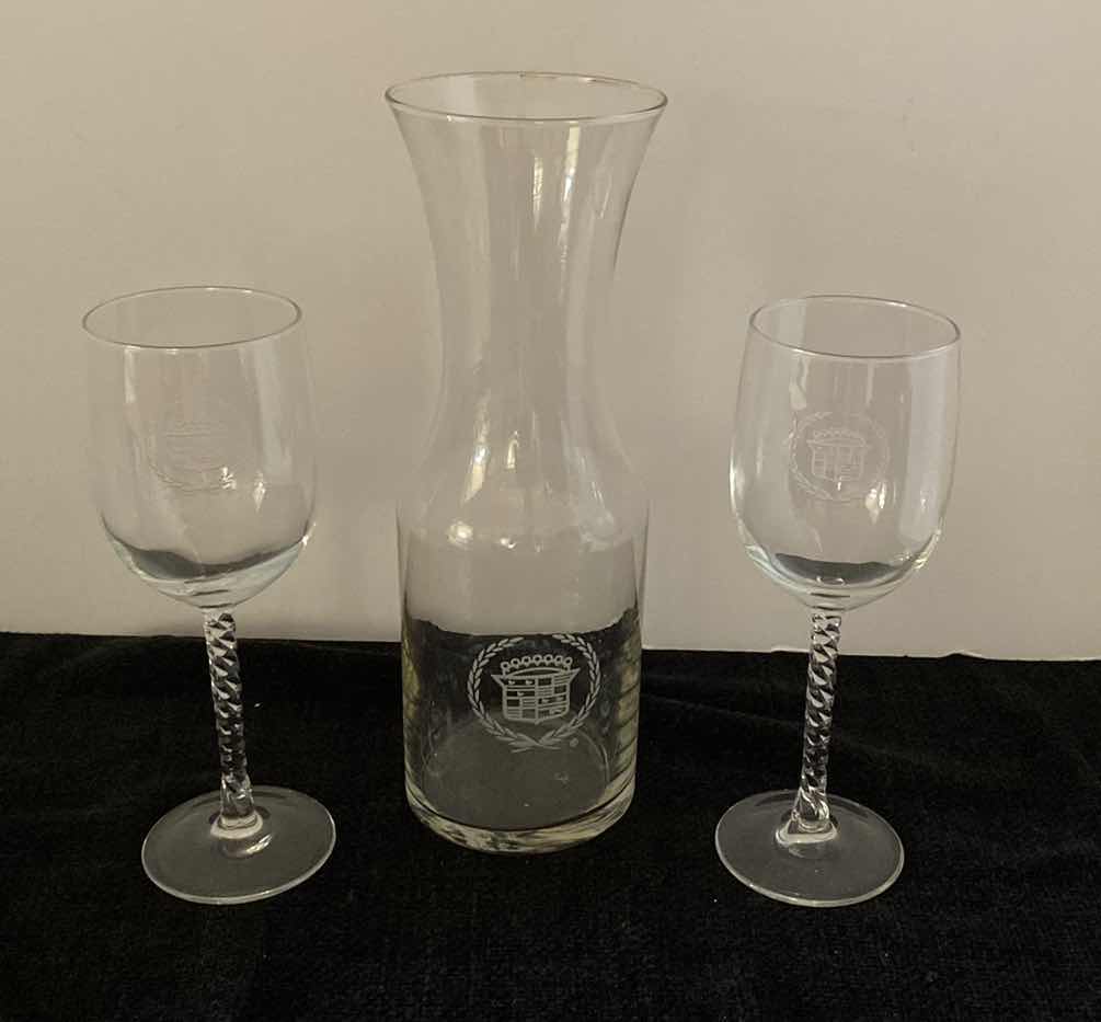 Photo 1 of CADILLAC DECANTER AND PAIR OF WINE GLASSES