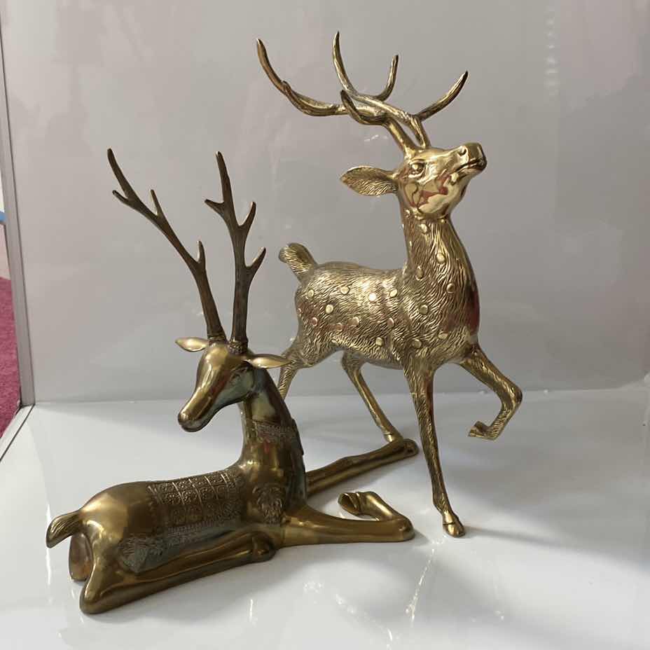 Photo 1 of PAIR OF HEAVY BRASS DEERS LARGEST 15” x 22”