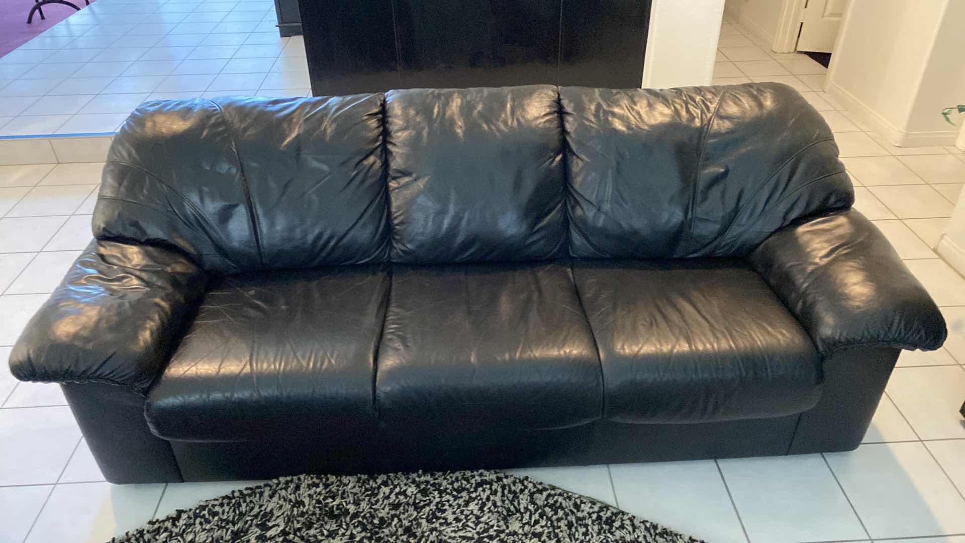 Photo 2 of 88” BLACK BONDED LEATHER SOFA UNBRANDED