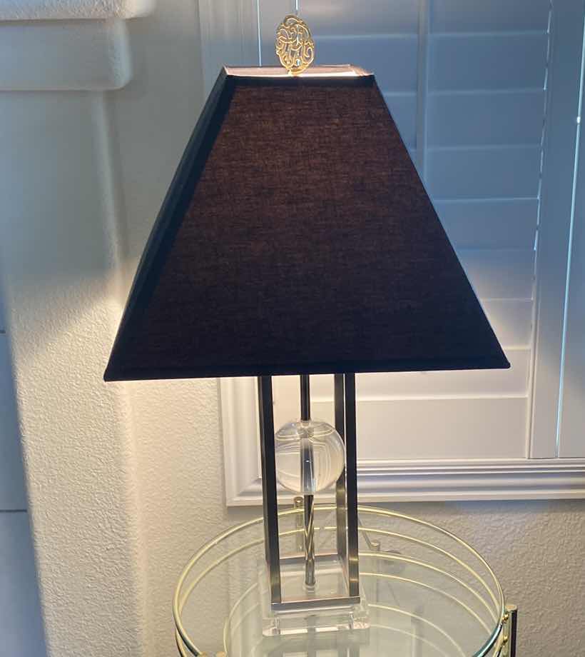 Photo 1 of TABLE LAMP WITH ACRYLIC BALL AND BLACK SHADE H 28”