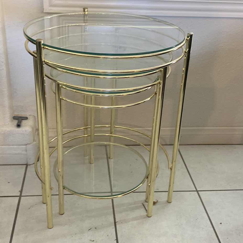 Photo 1 of GOLD POLISHED METAL STACKING TABLES 17 1/2” x 23”