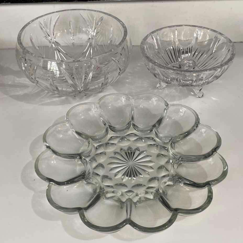Photo 1 of PAIR OF CRYSTAL BOWLS AND DEVILED EGG PLATTER