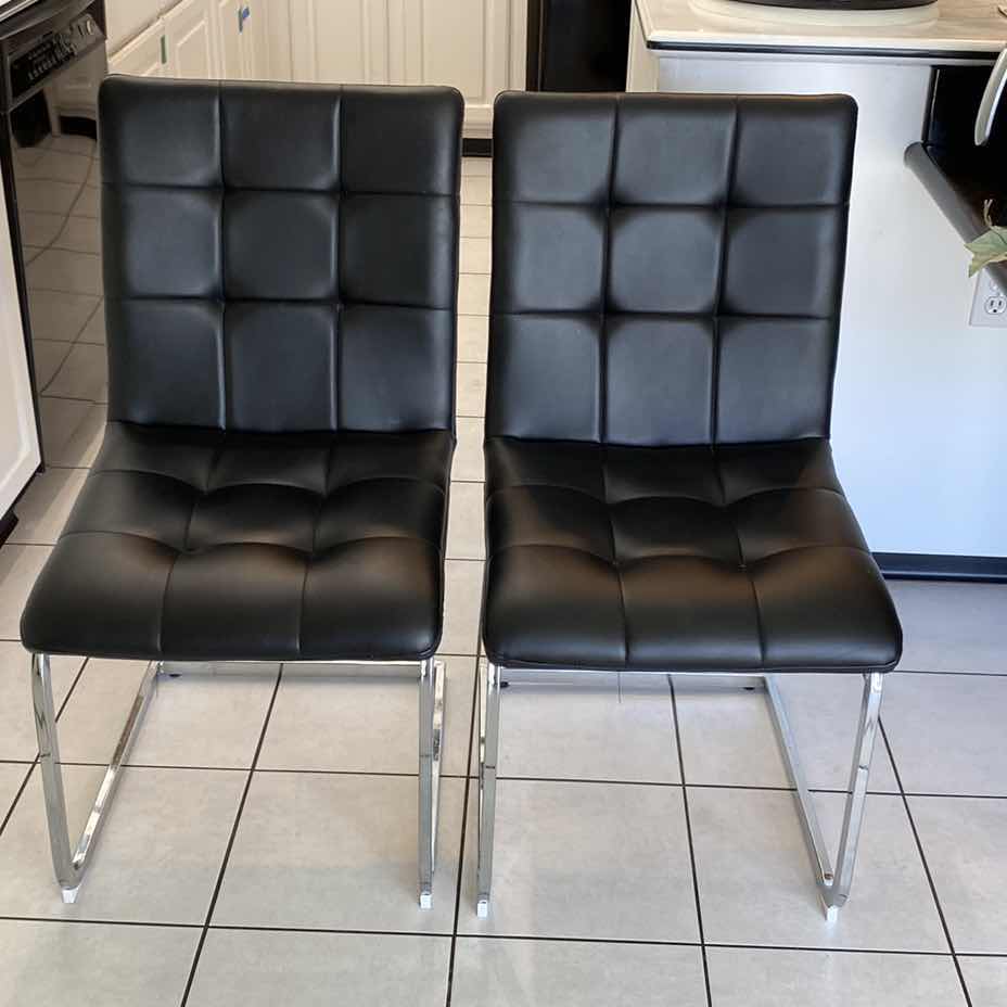 Photo 1 of PAIR OF KITCHEN CHAIRS BLACK BONDED LEATHER SEAT HEIGHT 18”
