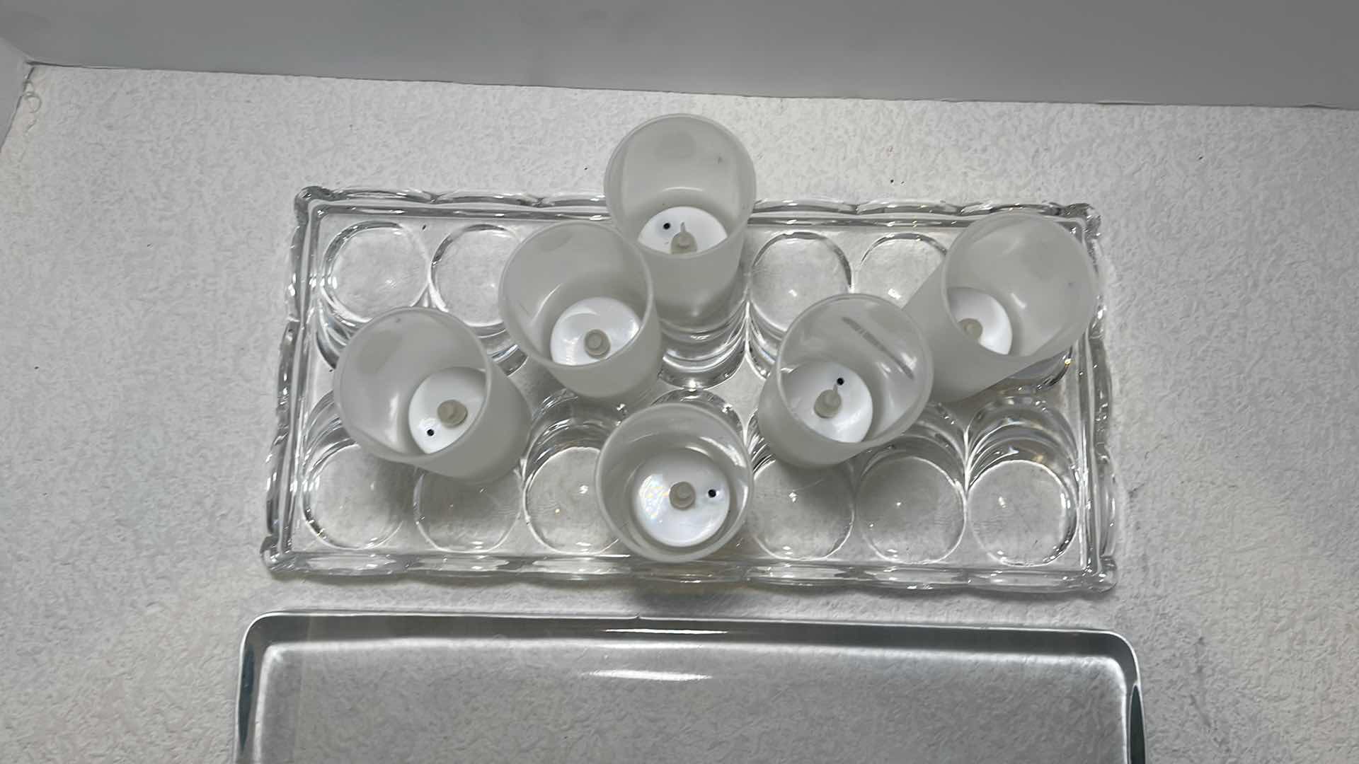 Photo 3 of CLEAR GLASS DECORATIVE DISPLAY TRAYS 12.5” X 5.5” BATTERY PLASTIC CANDLES VOTIVES