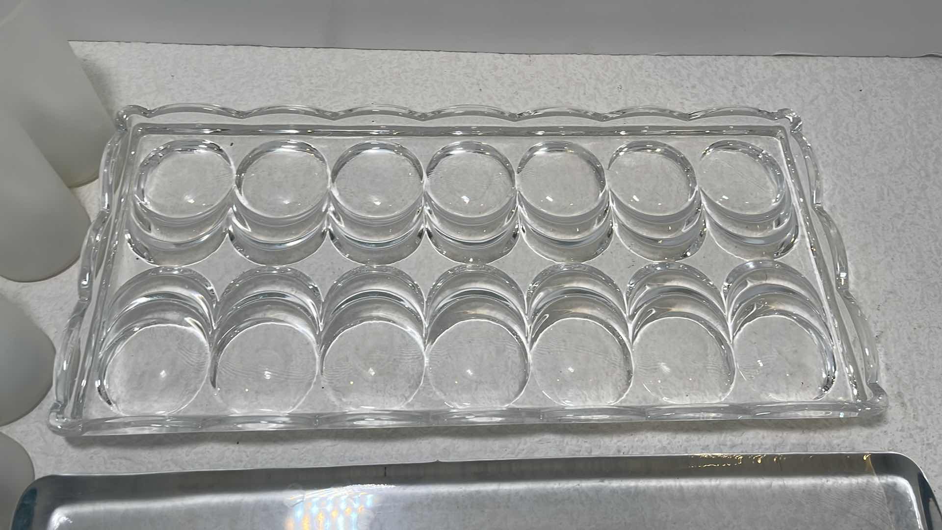 Photo 4 of CLEAR GLASS DECORATIVE DISPLAY TRAYS 12.5” X 5.5” BATTERY PLASTIC CANDLES VOTIVES