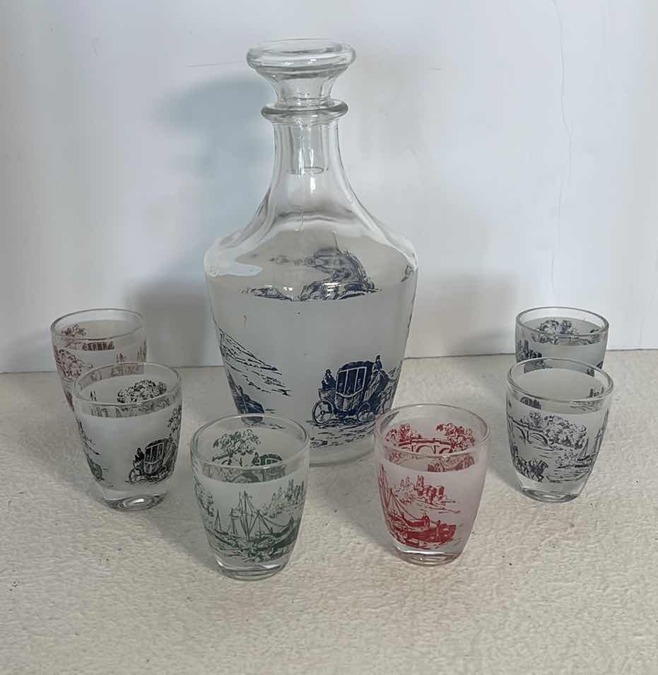 Photo 1 of OLD WORLD GLASS DECANTER WITH 6 SHOT GLASSES