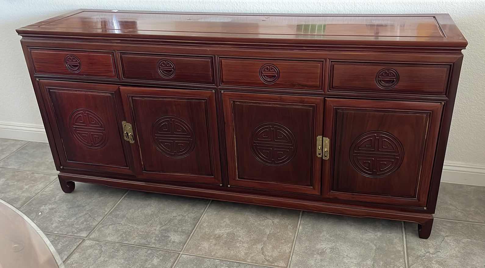 Photo 1 of ASIAN THEMED ROSEWOOD BUFFET SIDEBOARD CABINET WITH BRASS HARDWARE 72” X 19” X H34”