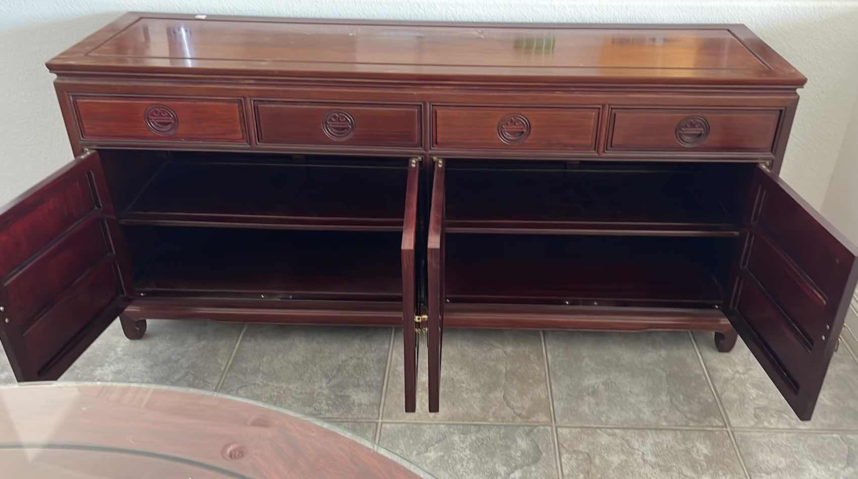 Photo 3 of ASIAN THEMED ROSEWOOD BUFFET SIDEBOARD CABINET WITH BRASS HARDWARE 72” X 19” X H34”