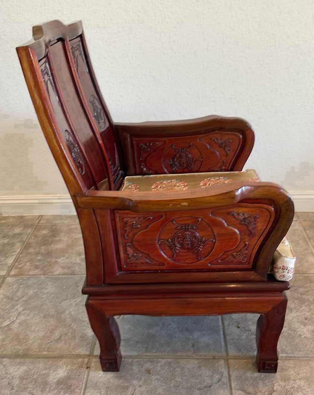 Photo 3 of ANTIQUE CHINESE ROSEWOOD CARVED THRONE CHAIR   27.25” X 23.25”  H40”