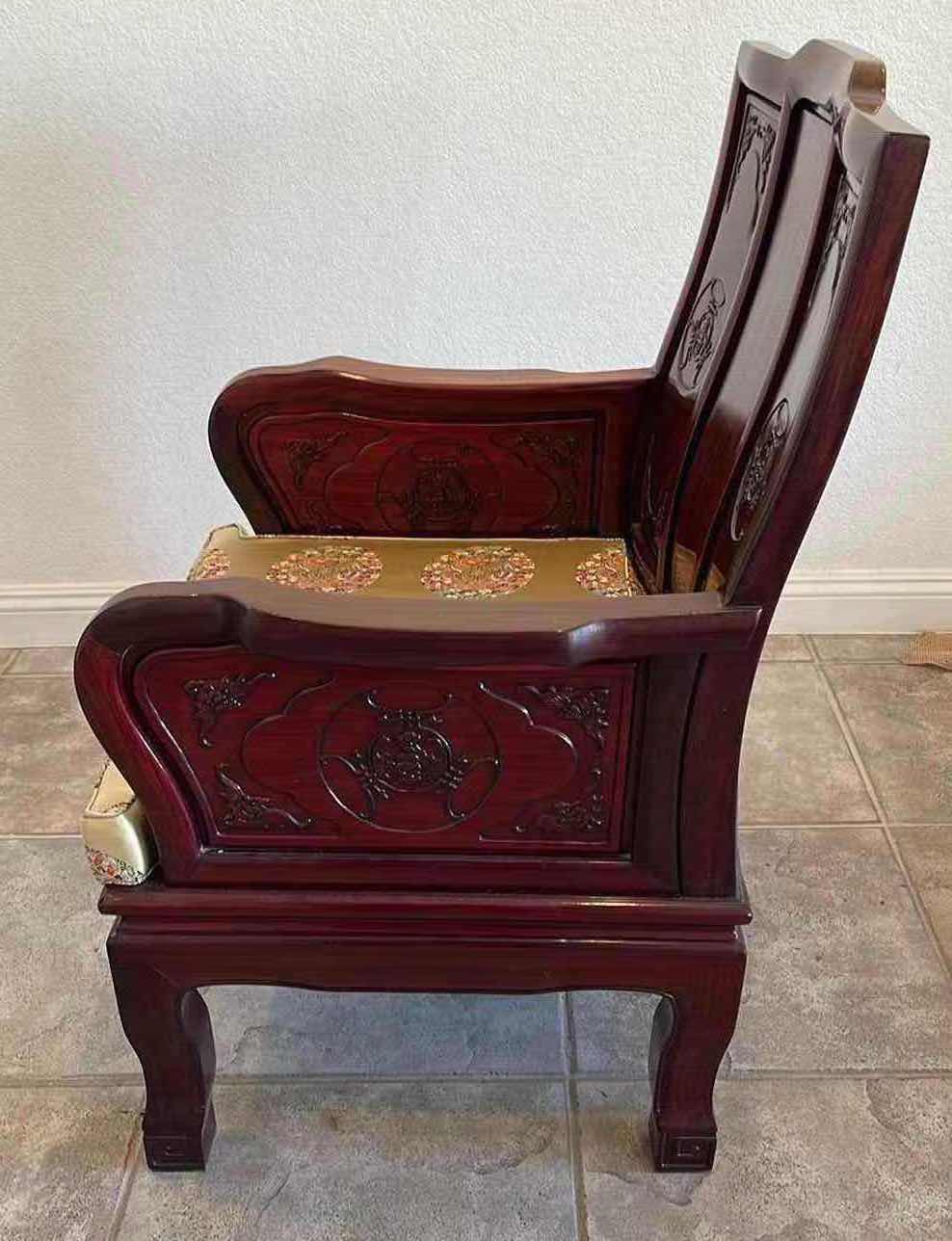 Photo 2 of ANTIQUE CHINESE ROSEWOOD CARVED THRONE CHAIR   27.25” X 23.25”  H40”