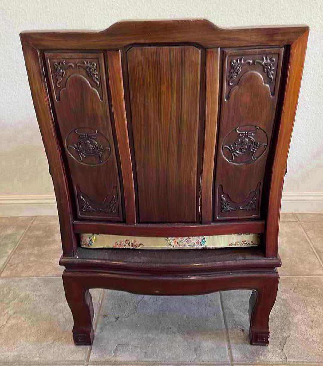 Photo 4 of ANTIQUE CHINESE ROSEWOOD CARVED THRONE CHAIR   27.25” X 23.25”  H40”