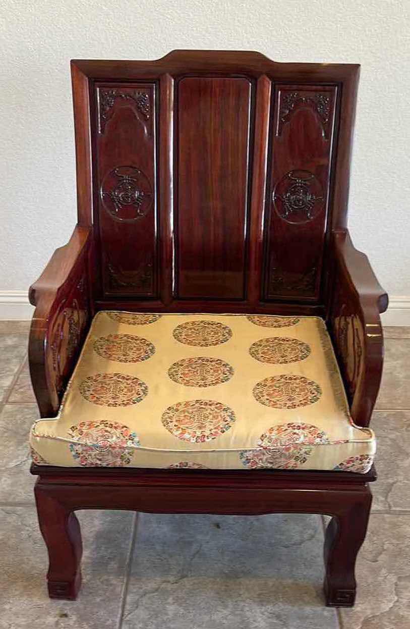 Photo 1 of ANTIQUE CHINESE ROSEWOOD CARVED THRONE  CHAIR  27.25” X 23.25”  H40”