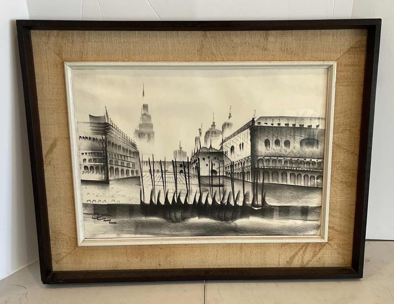 Photo 1 of GERMAN CHARCOAL DRAWING PRINT WOOD FRAMED (FRAME 26” X 20.25”