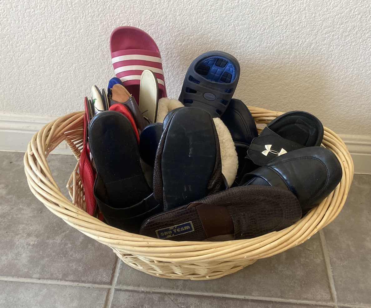 Photo 1 of BASKET OF HOUSE SLIPPERS VARIED SIZES