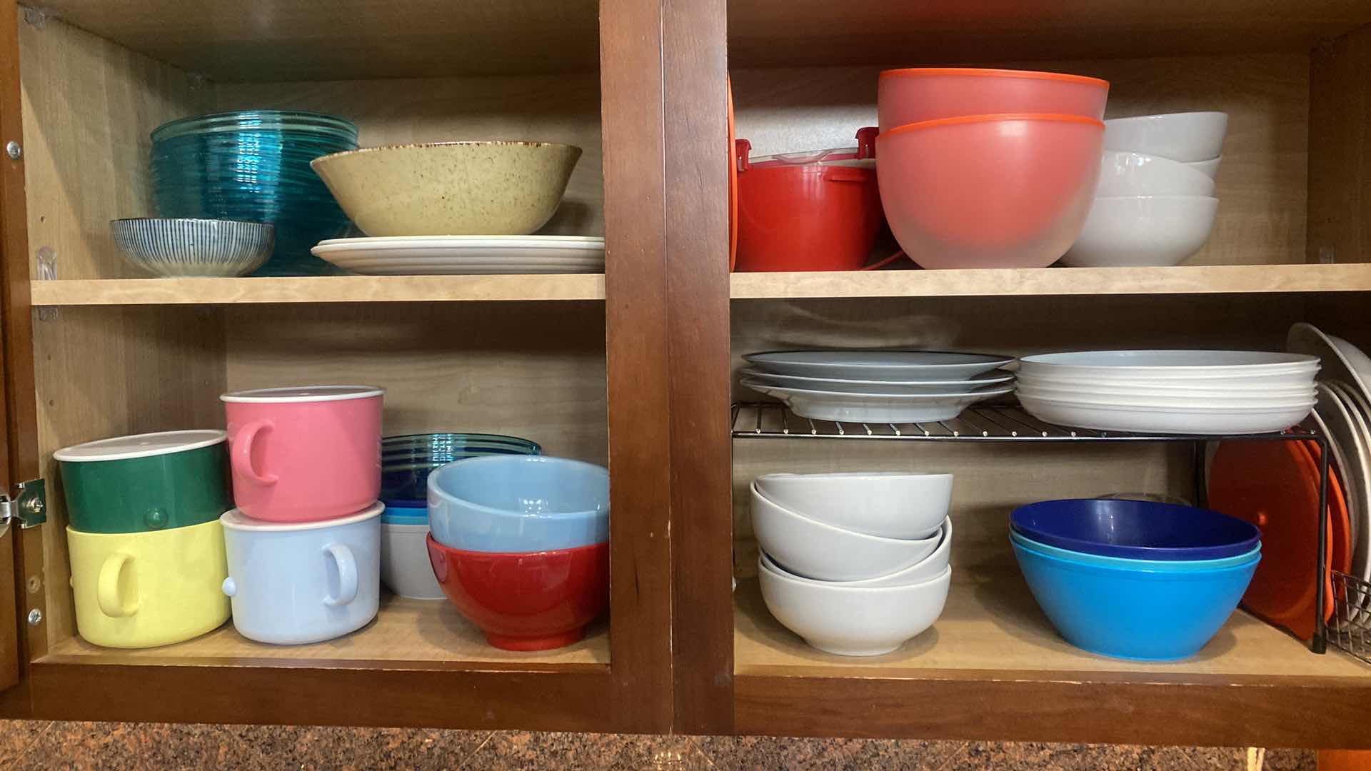 Photo 1 of CONTENTS OF KITCHEN CABINET - DISHES BOWLS