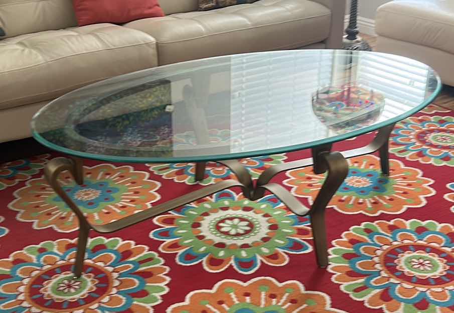 Photo 2 of GLASS TOP METAL COFFEE TABLE 56” x 35” x 18”