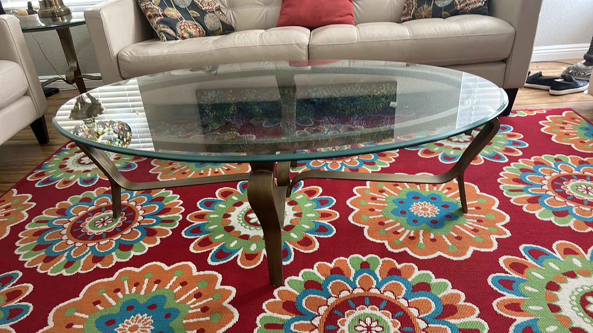 Photo 7 of GLASS TOP METAL COFFEE TABLE 56” x 35” x 18”