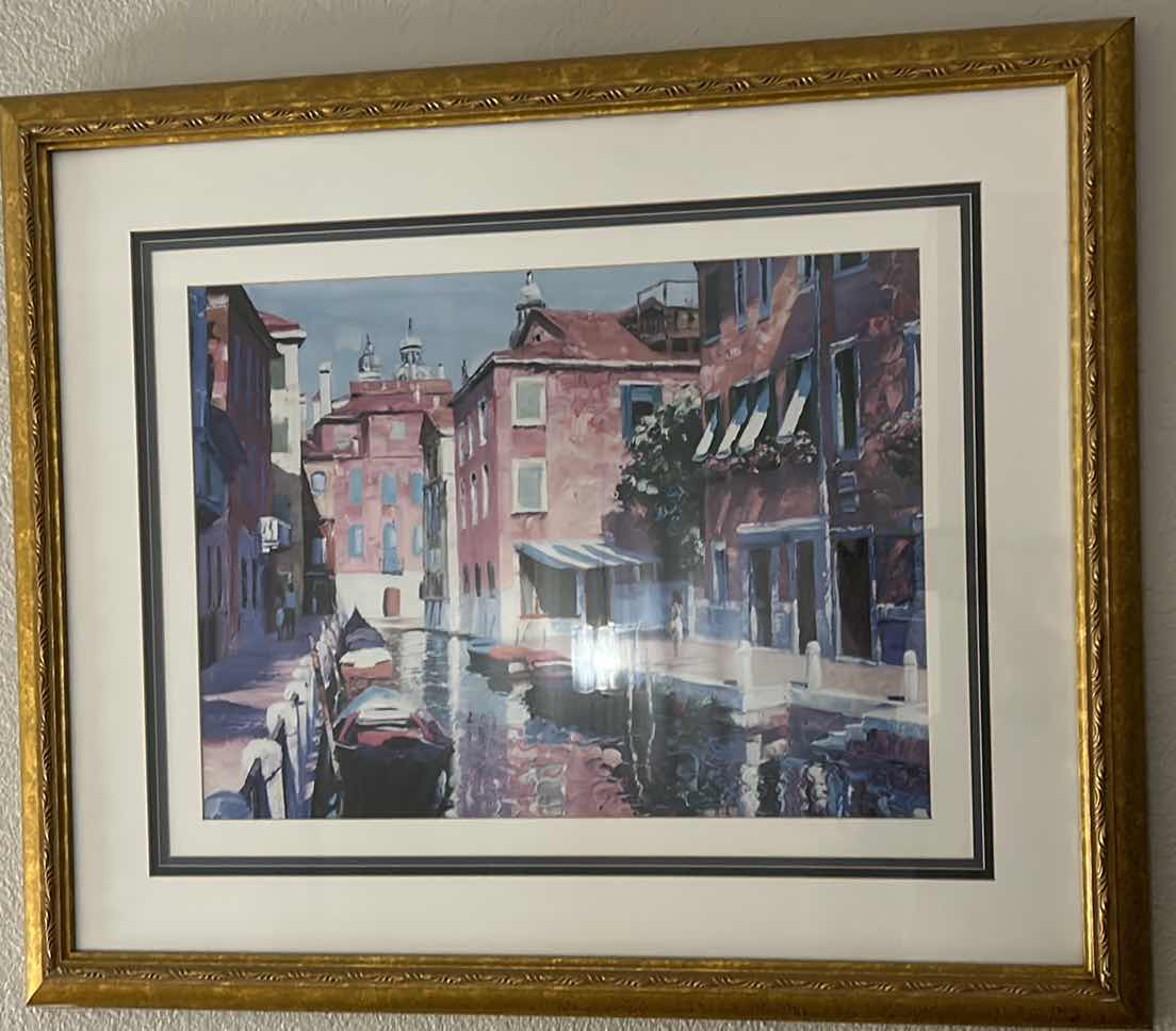Photo 1 of GOLD FRAMED “LADY IN VENICE” WATERCOLOR PRINT ARTWORK 32” x 27”