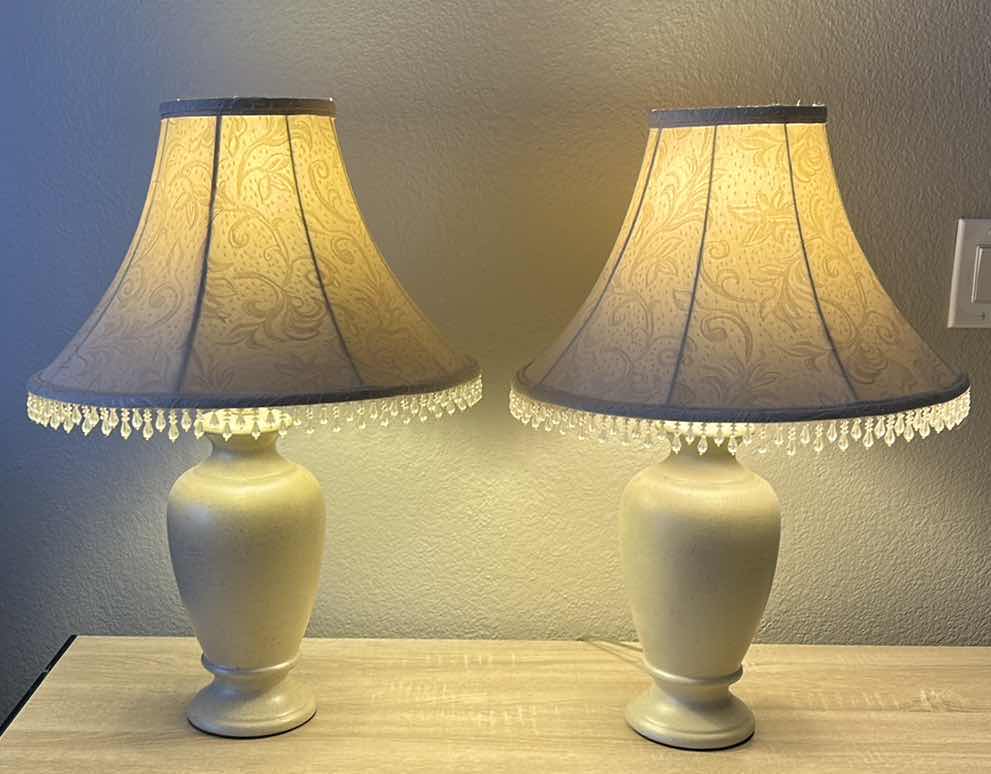 Photo 1 of 2 CREAM COLORED VASE STYLE TABLE LAMPS H24”