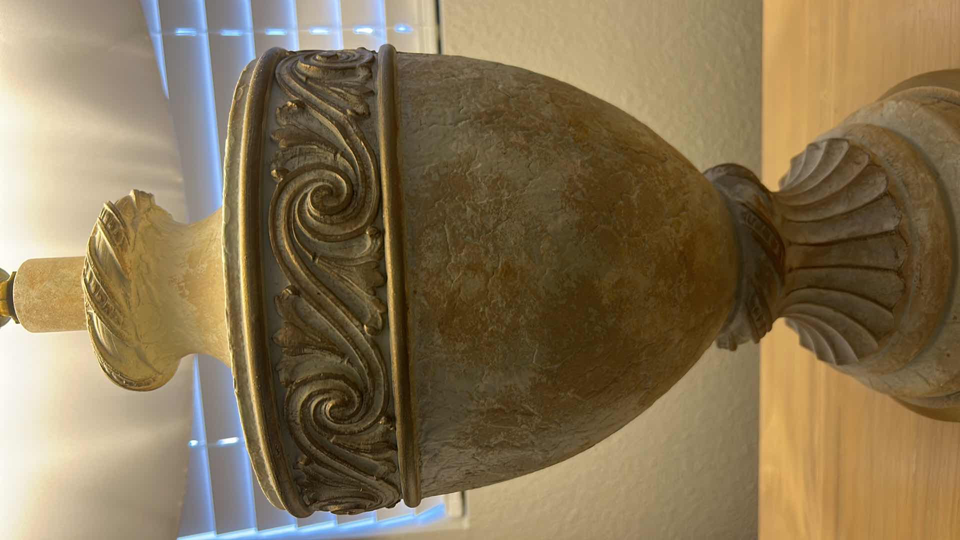 Photo 4 of HEAVY CERAMIC GRECIAN STYLE LAMP WITH IVORY LINEN SHADE H32”