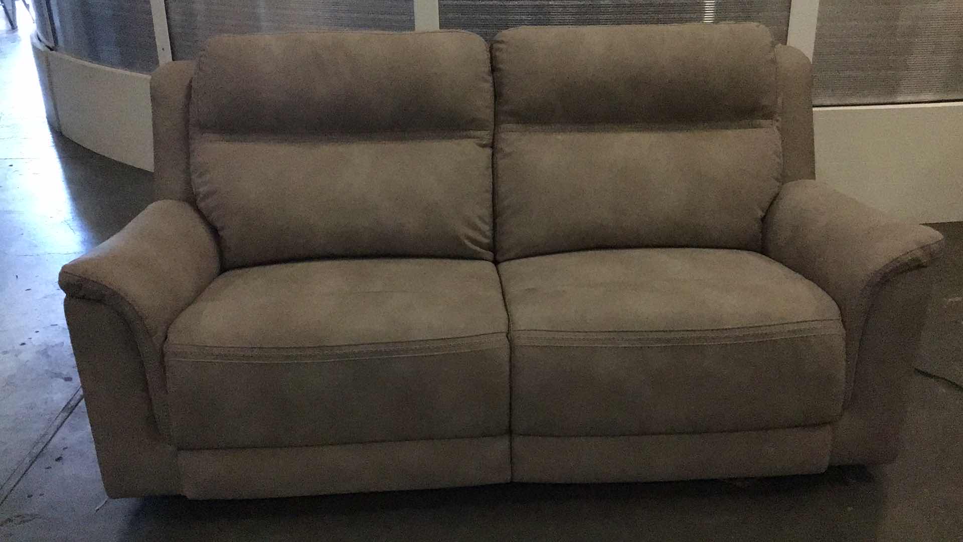 Photo 1 of ASHLEY FURNITURE NEXT GEN DURAPELLA ADJUSTABLE HEAD SAND DUAL POWER RECLINER LOVESEAT 82” X 41” H41”