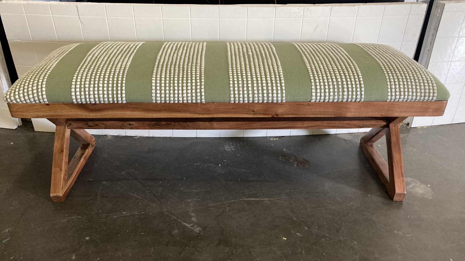 Photo 1 of RUSTIC STYLE GREEN WHITE STRIPPED WOOD BASE CUSTOM MADE BENCH 48” X 16” H18”