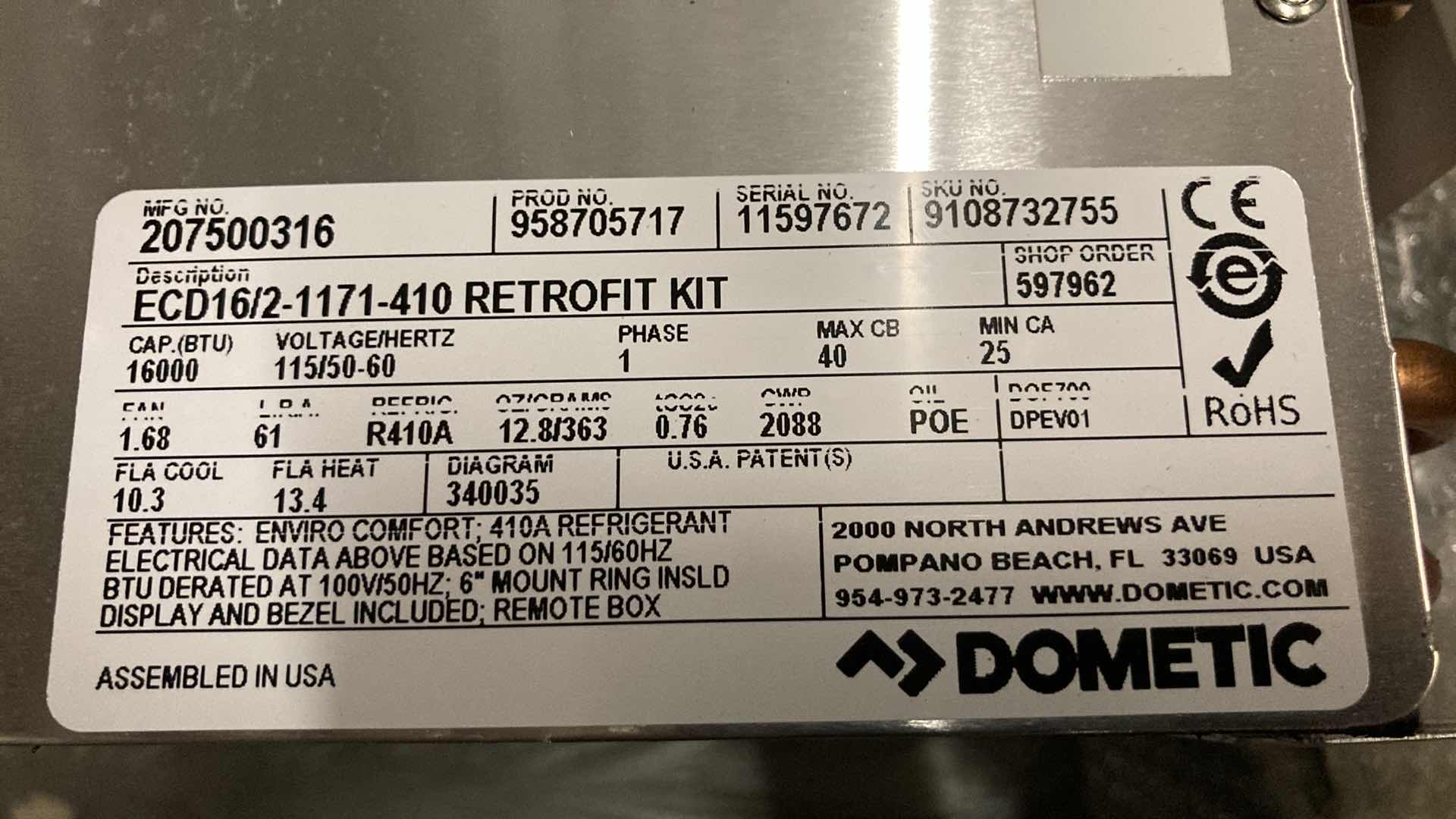 Photo 9 of NEW DOMETIC EVIRO COMFORT SERIES SELF CONTAINED AIR CONDITIONER 16,000BTU 115VOLT RETRO FIT KIT MODEL EDC16/2-1171-410 ECD DIGITAL CONTROL