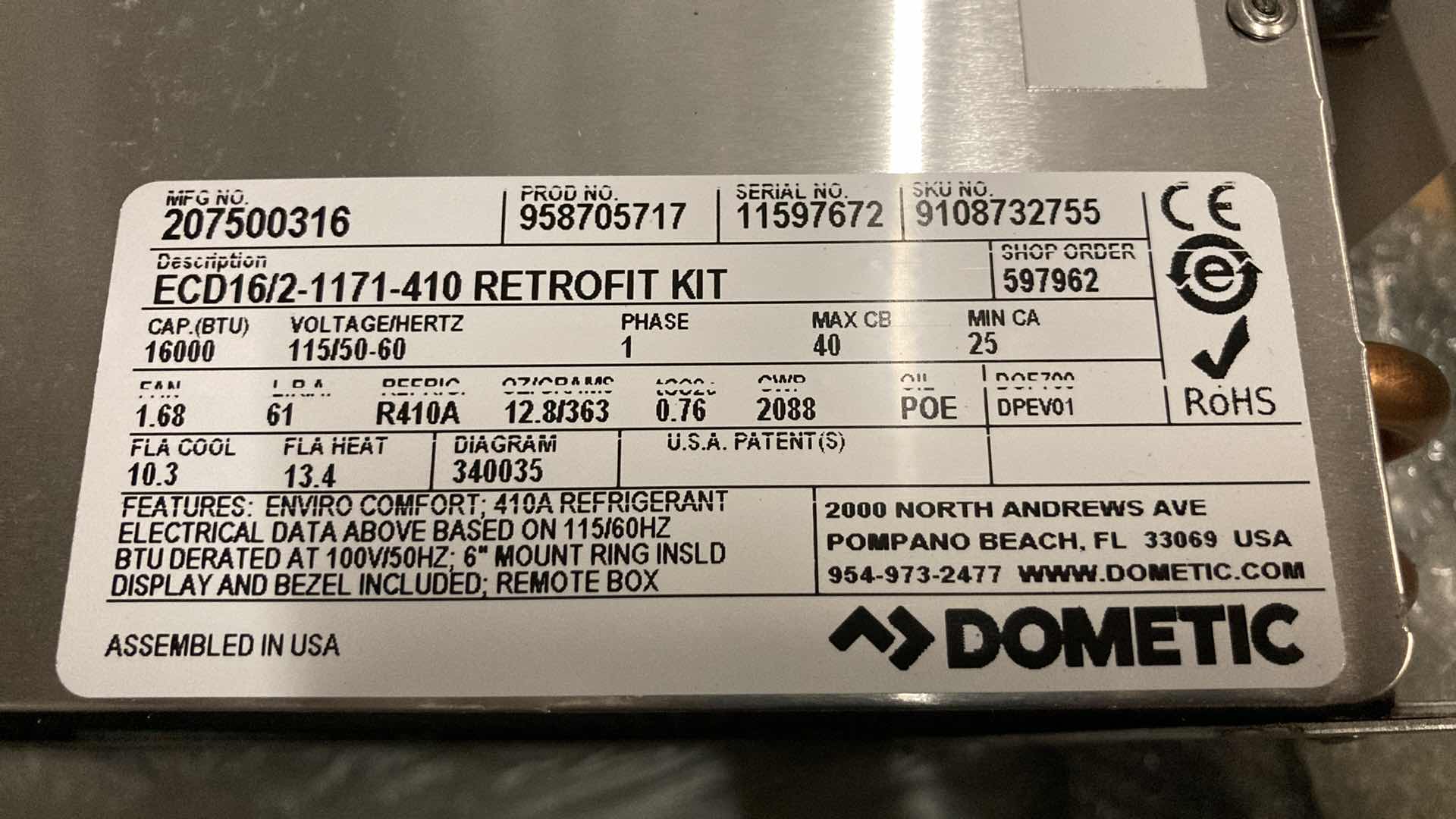 Photo 9 of NEW DOMETIC EVIRO COMFORT SERIES SELF CONTAINED AIR CONDITIONER 16,000BTU 115VOLT RETRO FIT KIT MODEL EDC16/2-1171-410 ECD DIGITAL CONTROL