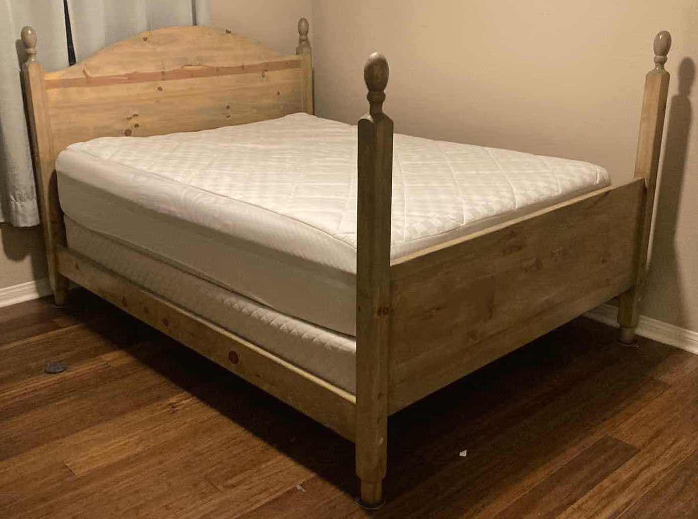 Photo 1 of PINE TWO TONE WOOD FULL SIZE BED FRAME W SEALY POSTURE-PEDIC HYBRID MATTRESS & BOX SPRING
