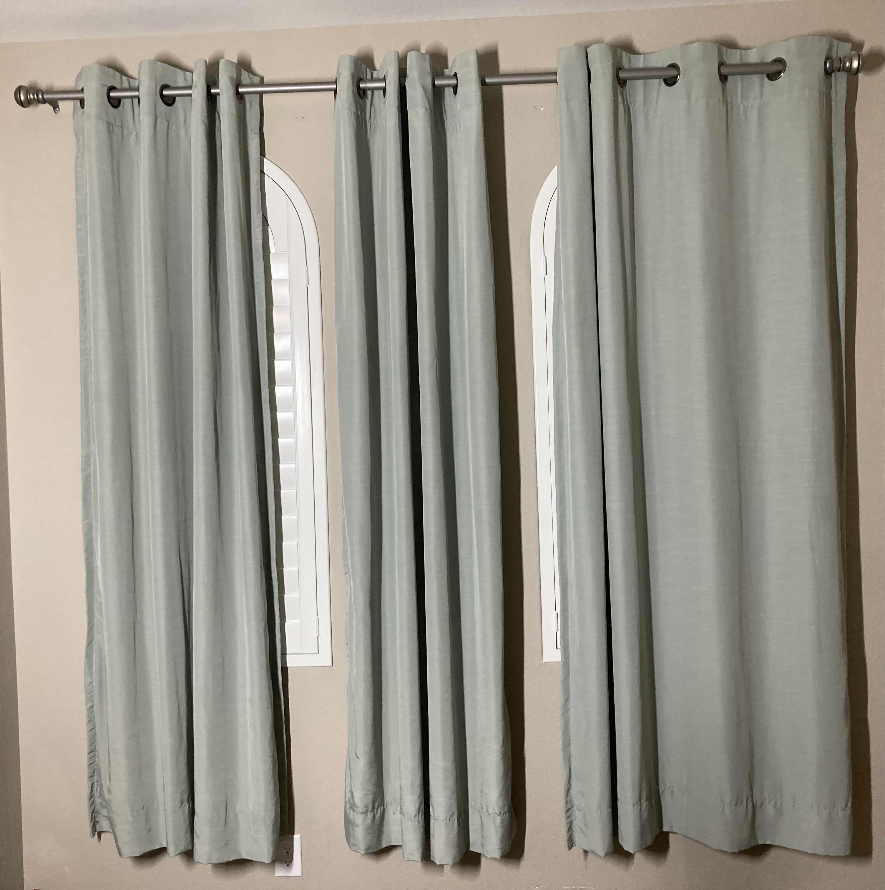 Photo 2 of DKNY POLYESTER DUAL LAYER CURTAIN PANELS (3) 50” X 84” W ADJUSTABLE METAL CURTAIN ROD