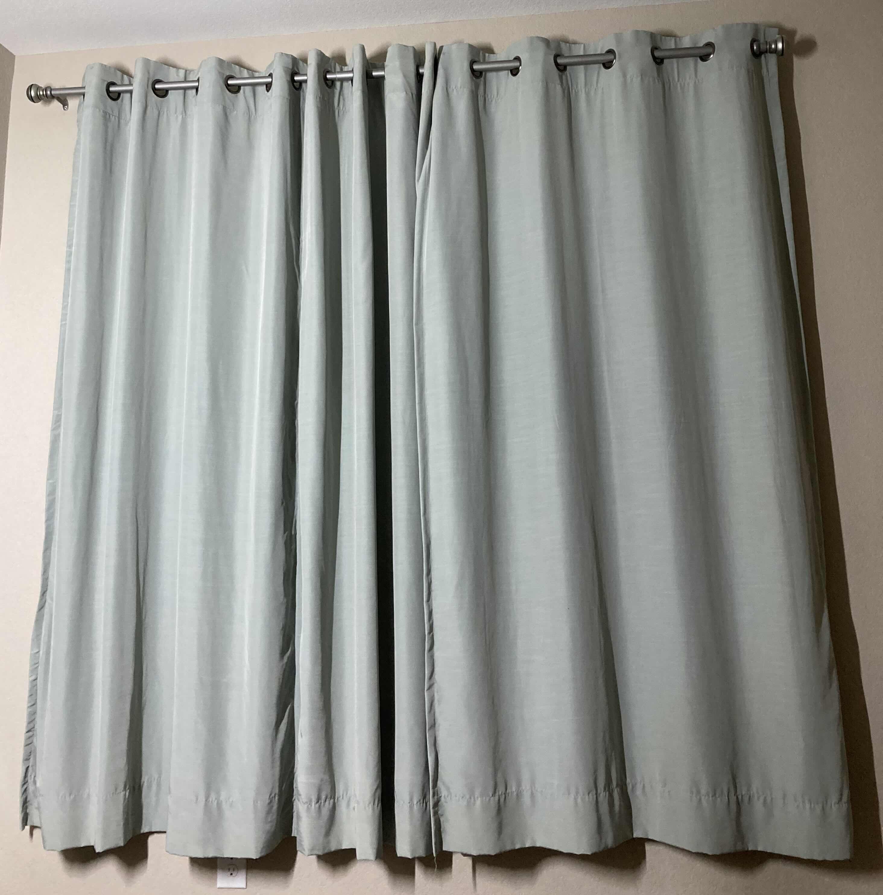 Photo 1 of DKNY POLYESTER DUAL LAYER CURTAIN PANELS (3) 50” X 84” W ADJUSTABLE METAL CURTAIN ROD