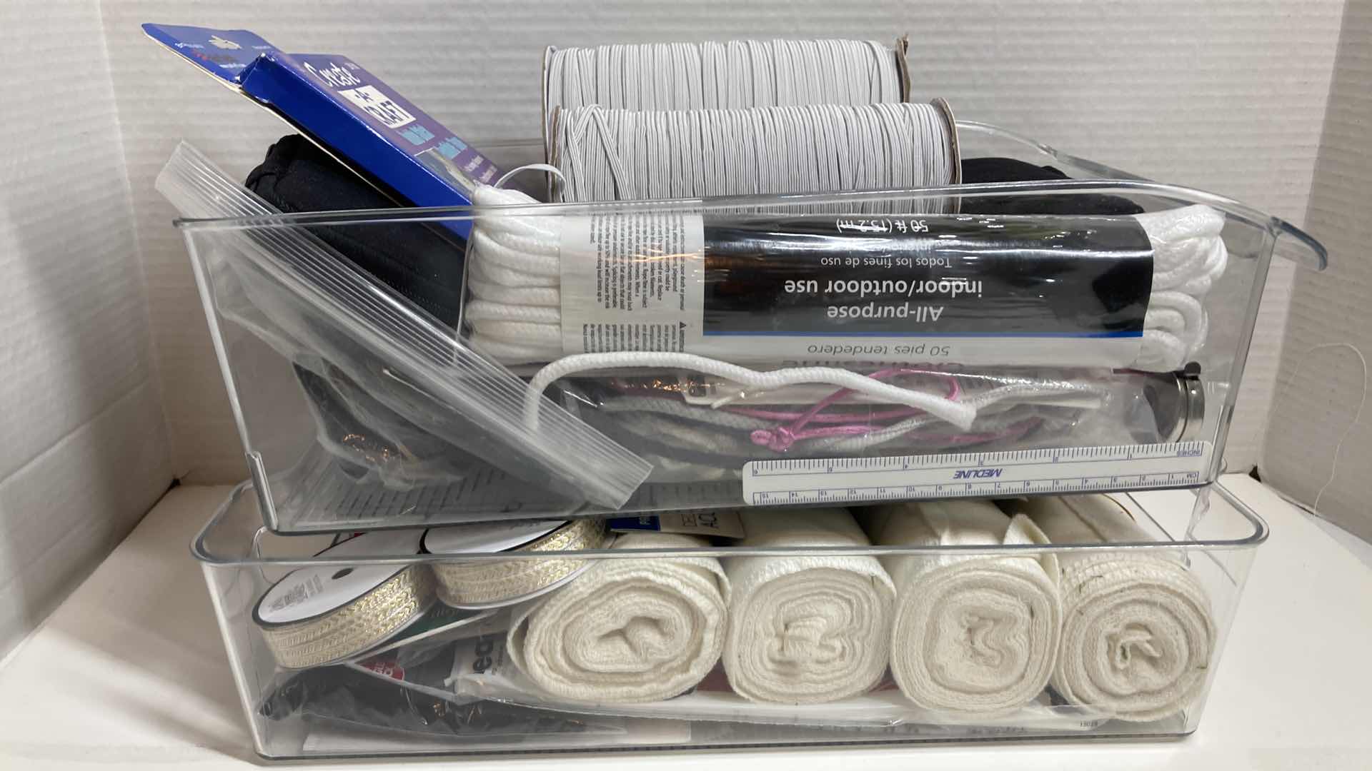 Photo 6 of NEW SEWING & FABRIC ACCESSORIES- VARIOUS PURPOSES W PLASTIC STORAGE CONTAINERS (2) 14” X 8” H4”