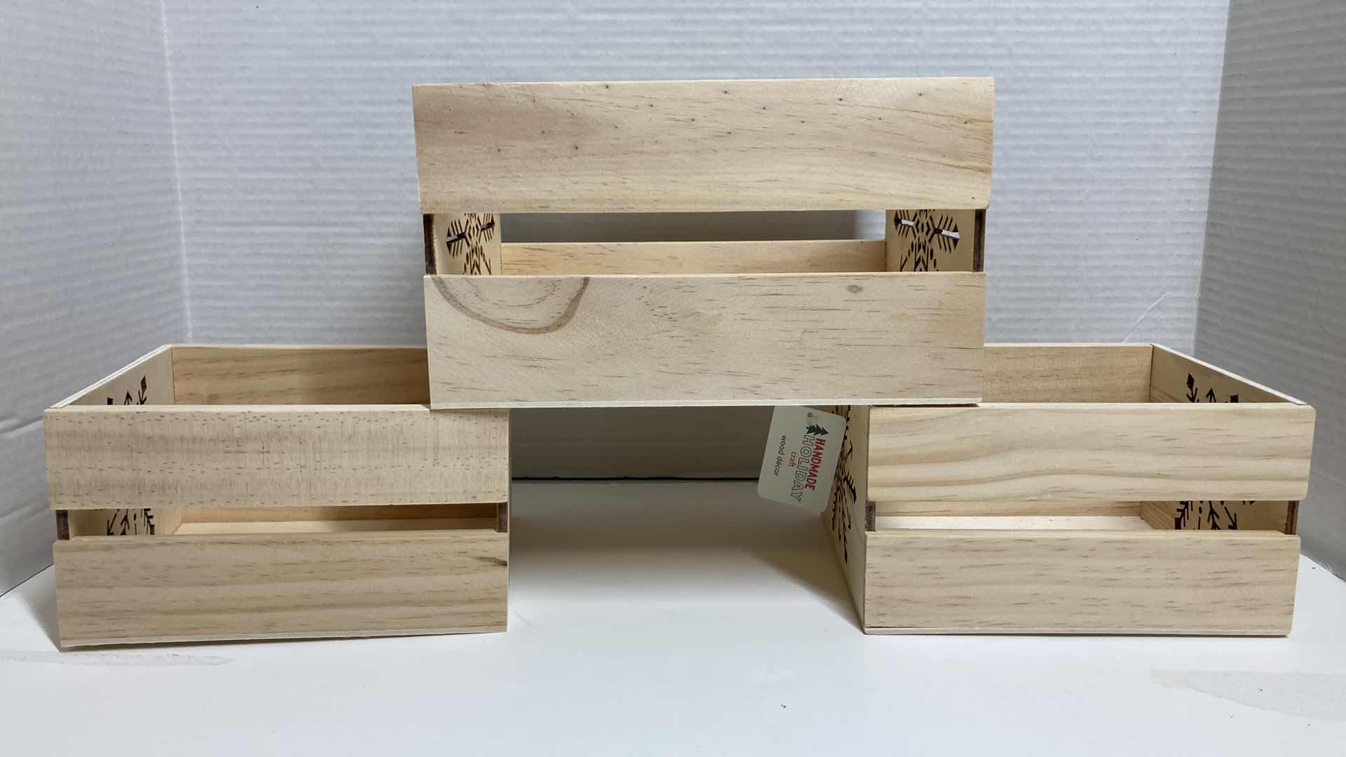 Photo 3 of NEW HANDMADE HOLIDAY CRAFT WOOD DECOR BOXES (3) W NATURAL WOOD BOXES (2)