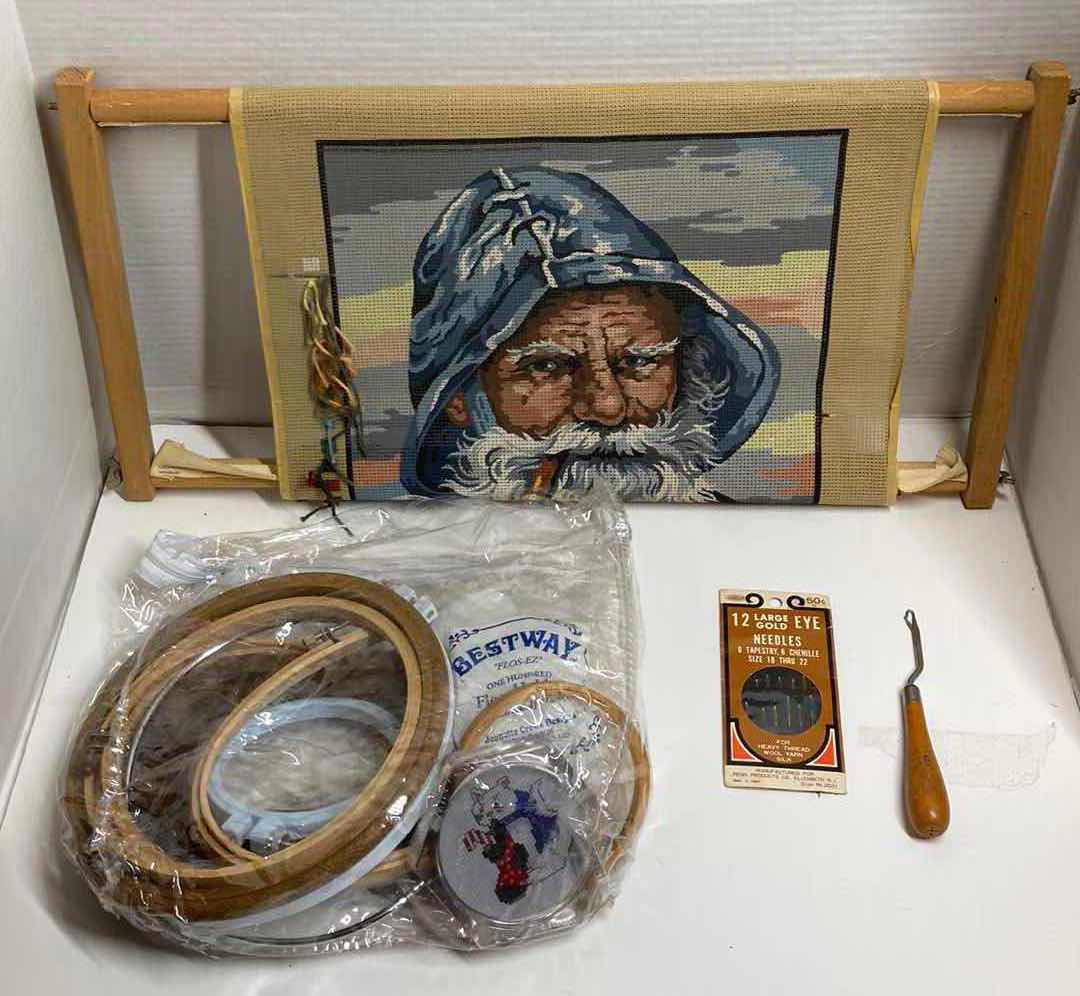 Photo 2 of EMBROIDERY CROSS-STITCHING KIT-WOOD STITCHING FRAMES, TOOLS & NEW THREAD