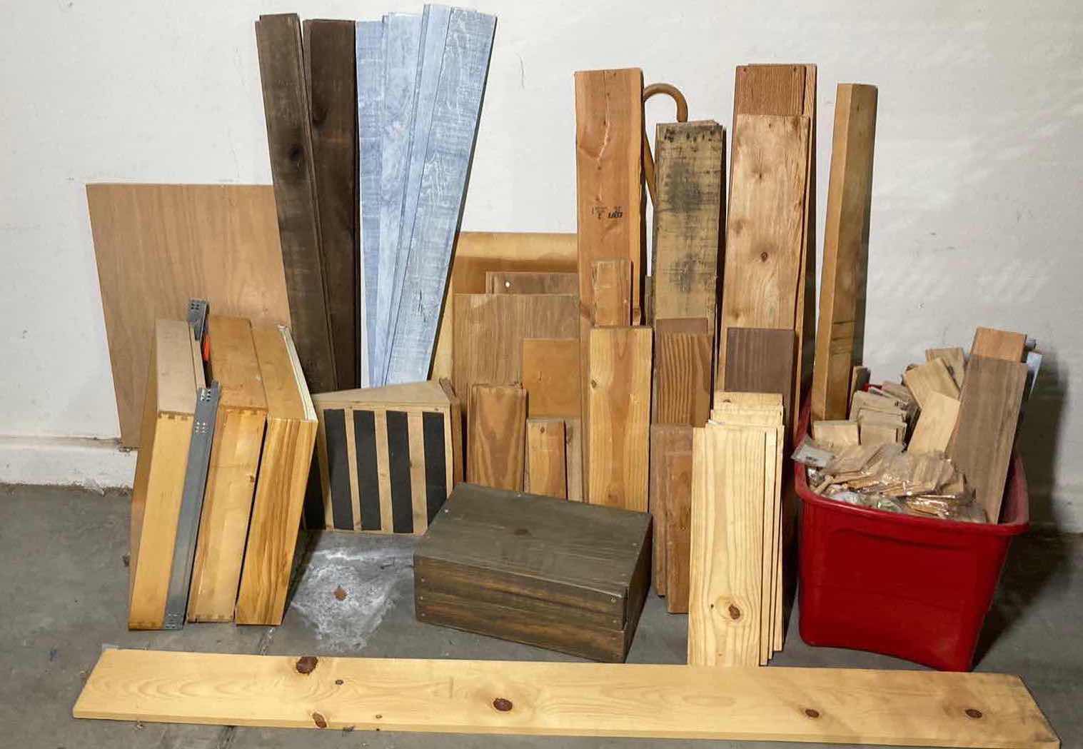 Photo 1 of SCRAP WOOD-TREATED, UNTREATED & WOODCRAFT SUPPLIES W TOTE