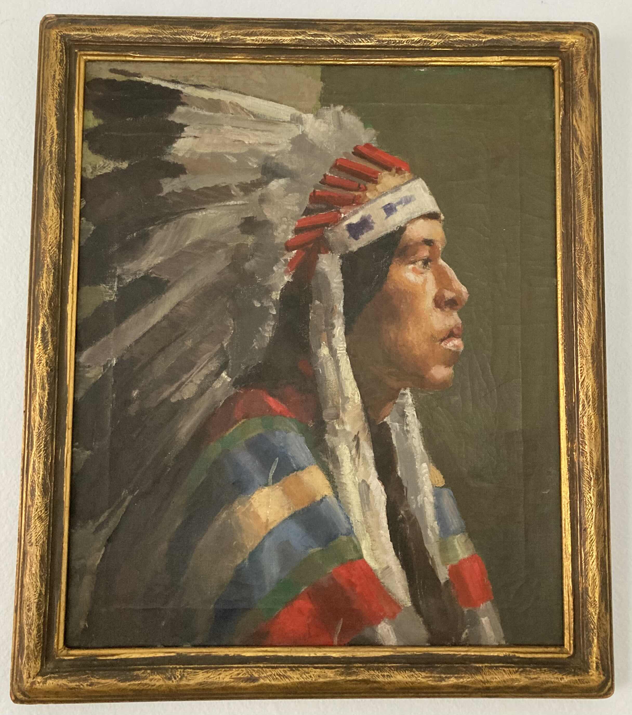 Photo 1 of NATIVE AMERICAN CHEF LOUIE KAMM OIL PAINTING FRAMED ARTWORK 23.5” X 28”