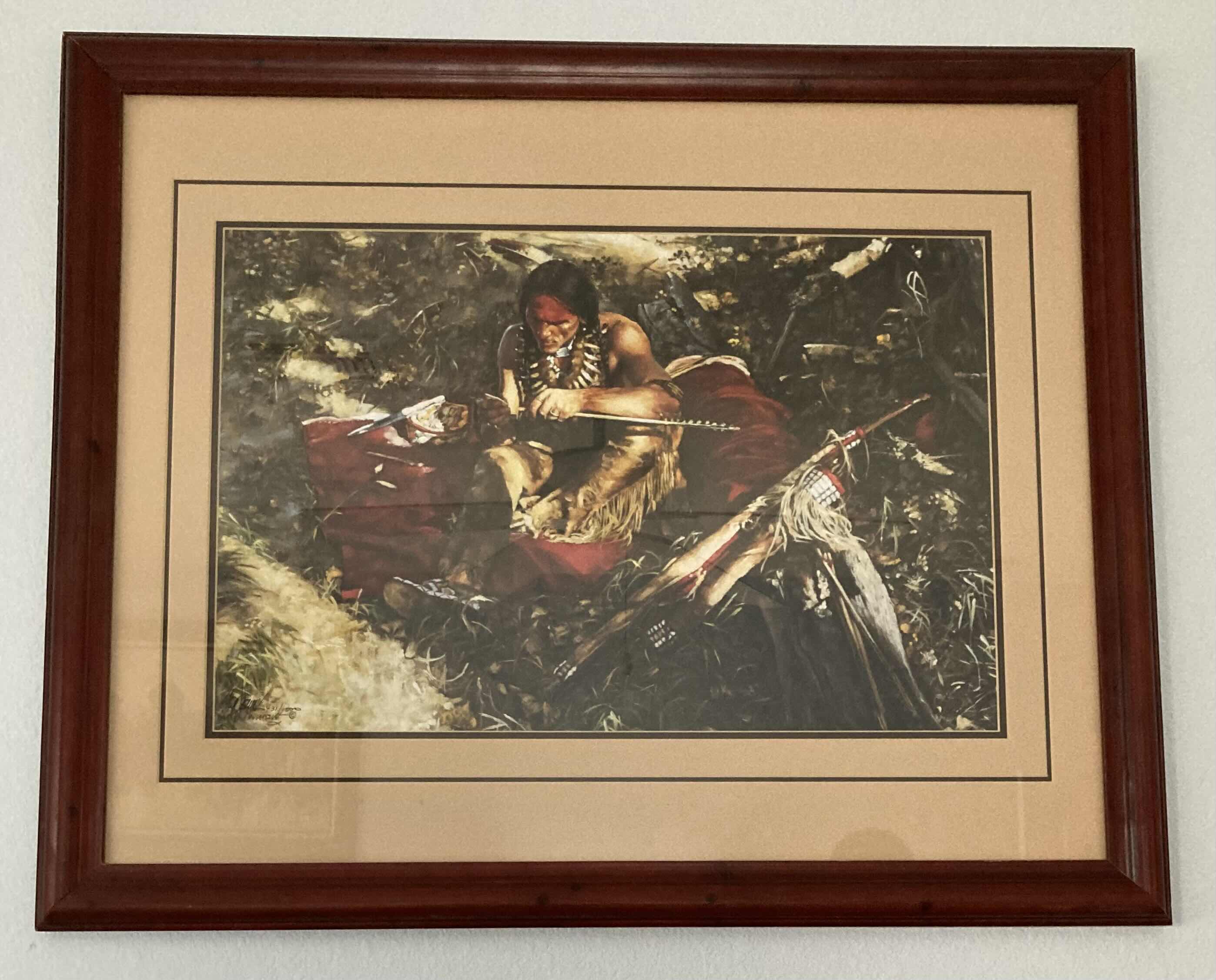 Photo 1 of NATIVE AMERICAN ARROW MAKER PAINTING FRAMED ARTWORK SIGNED BY CRAIG TENNANT 431/1500 33" X 25"