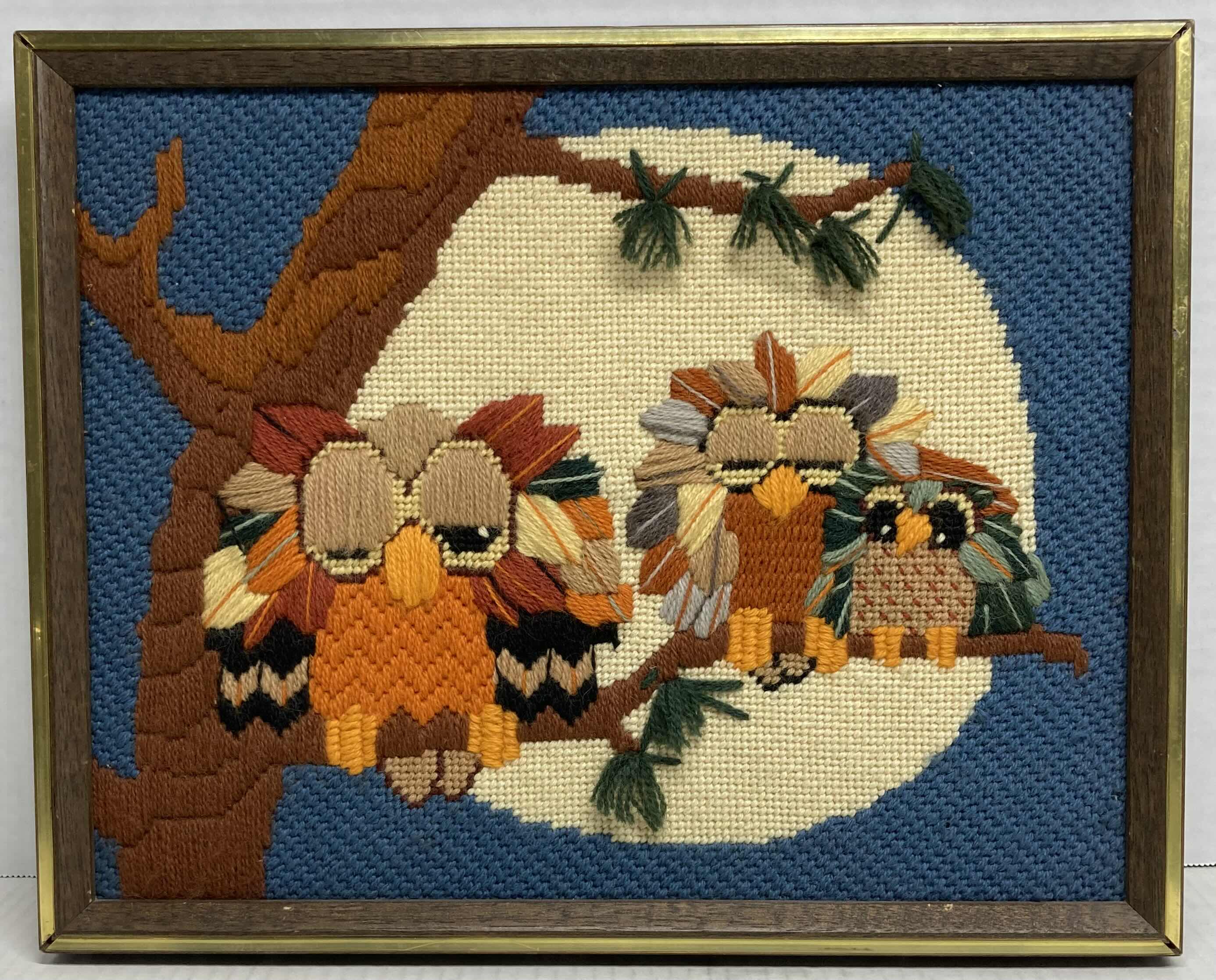 Photo 1 of EMBROIDERED OWLS PICTURE 15” X 12”