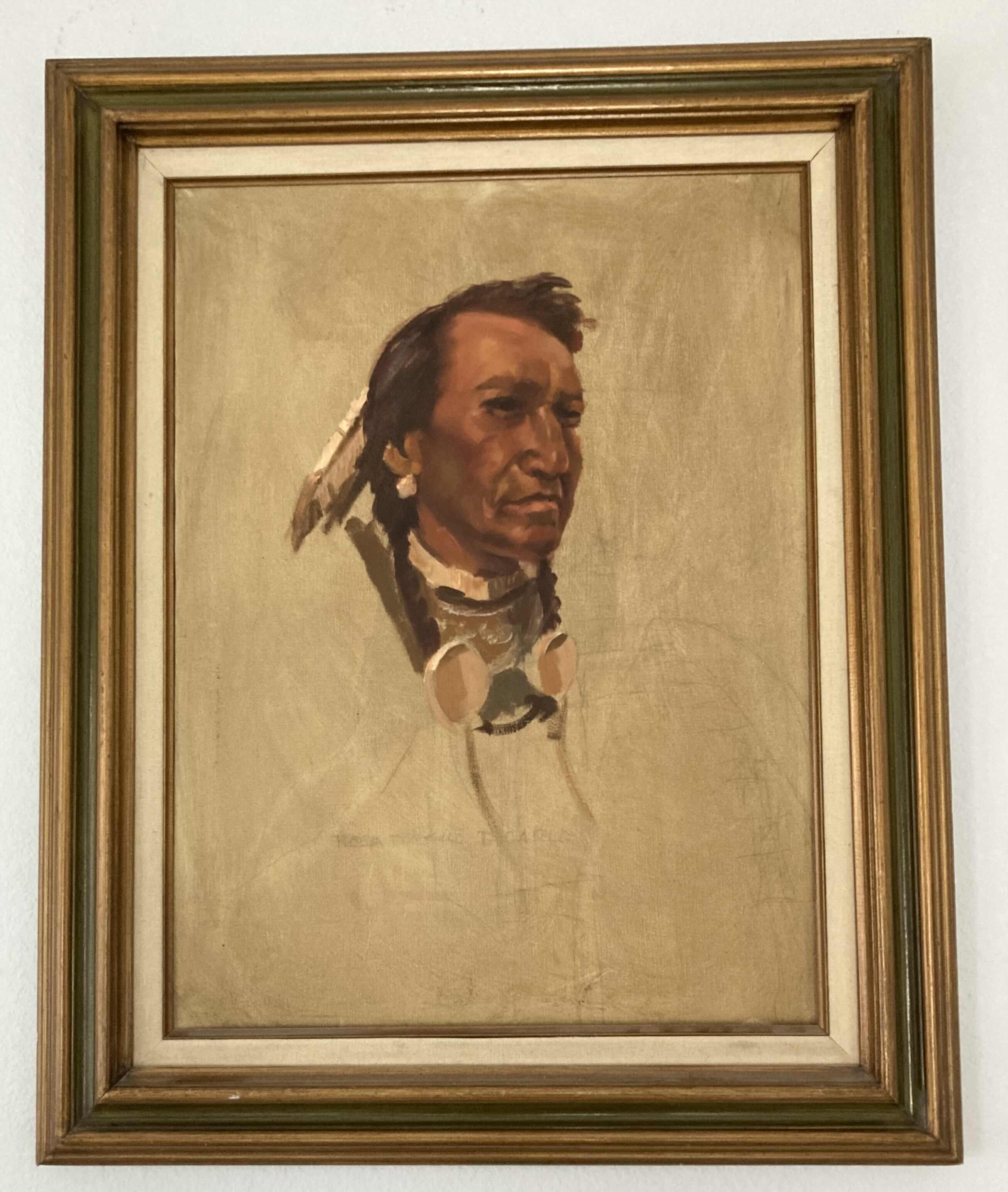 Photo 1 of NATIVE AMERICAN PORTRAIT UNFINISHED PAINTING FRAMED ARTWORK SIGNED BY ROSA POMTILLO DICARIO 25.25” X 31”